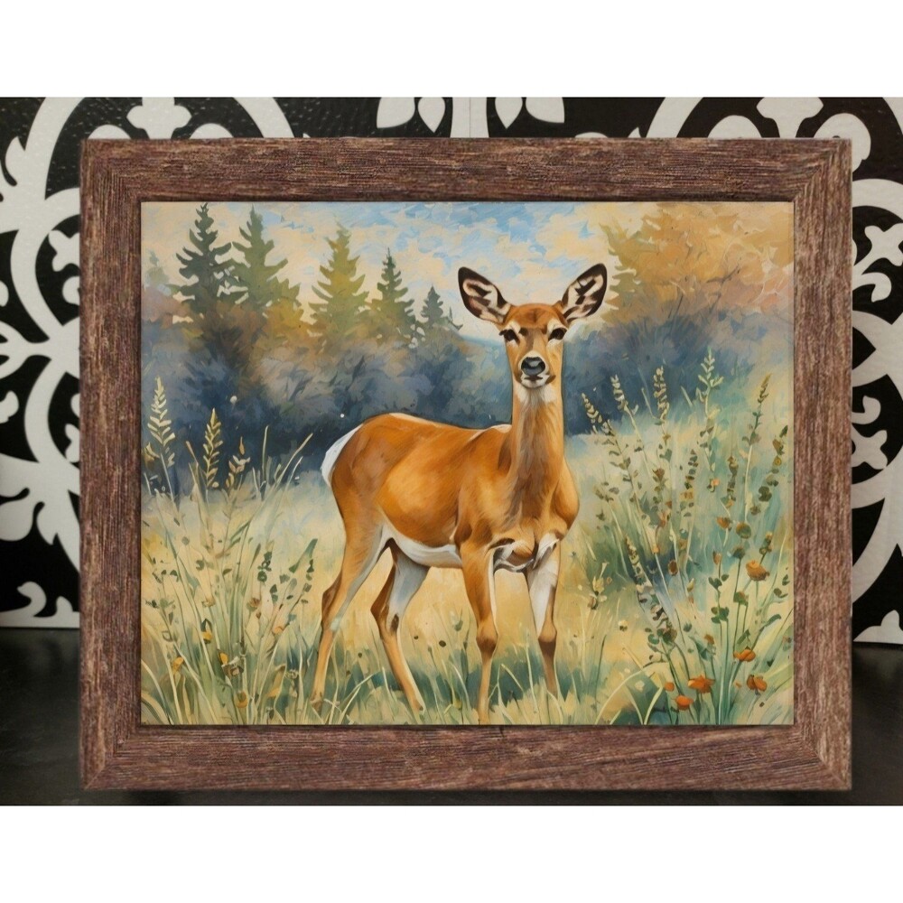 Framed Deer Doe Rustic Cabin Decor Wall Art Print